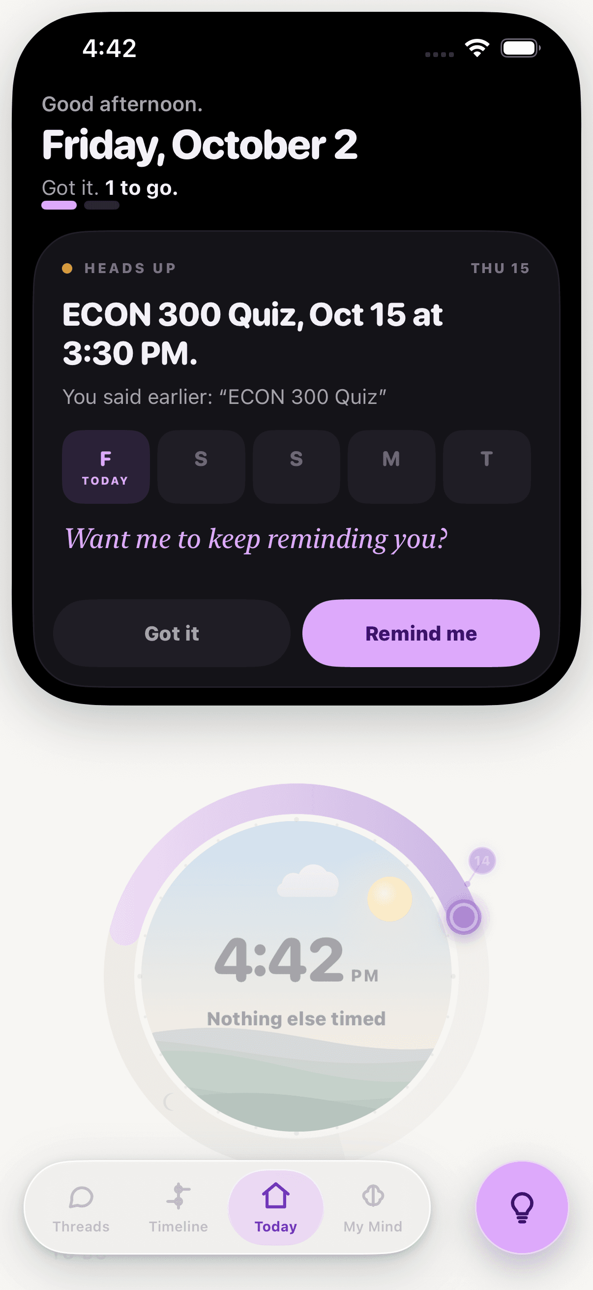Sula on iPhone: Heads up. The morning briefing, with something you said earlier.