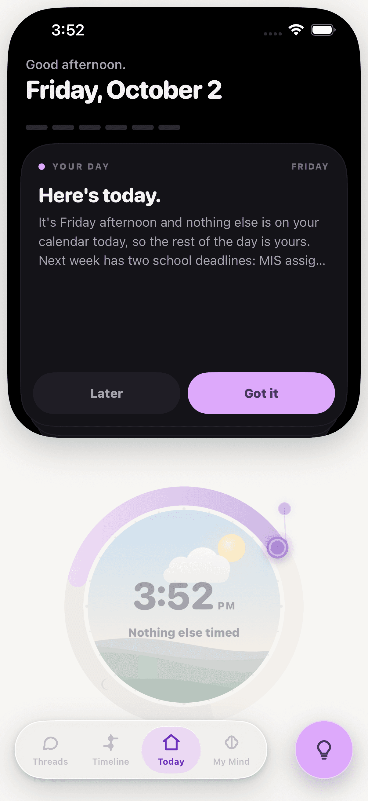 Sula on iPhone: Here's today. Your day, written for you overnight.